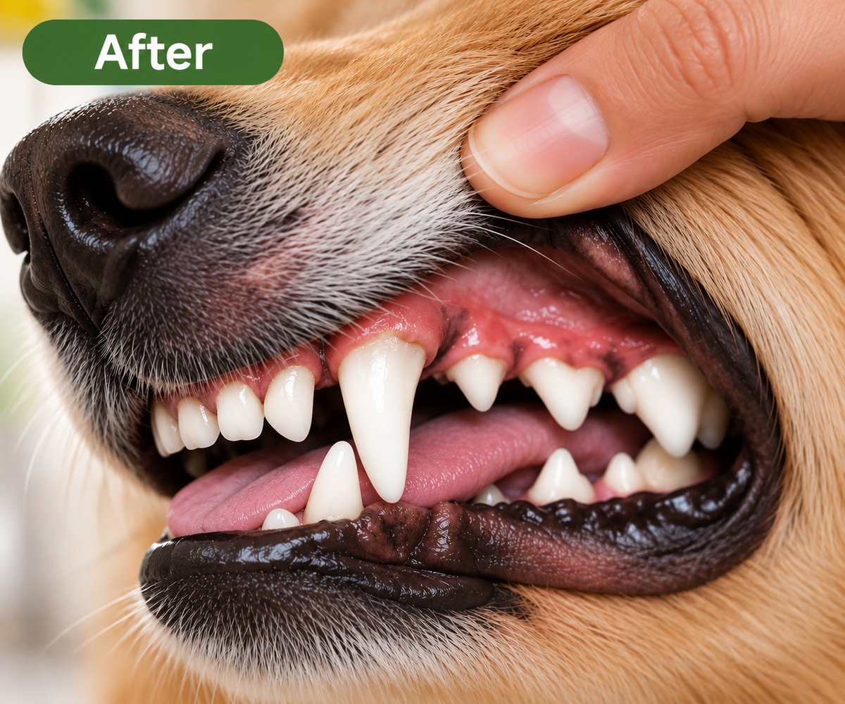 Cleaner-looking dog teeth after dental care