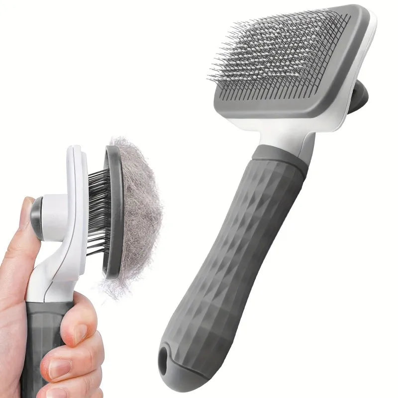 Self-cleaning pet detangling brush included in the Complete Care Pack