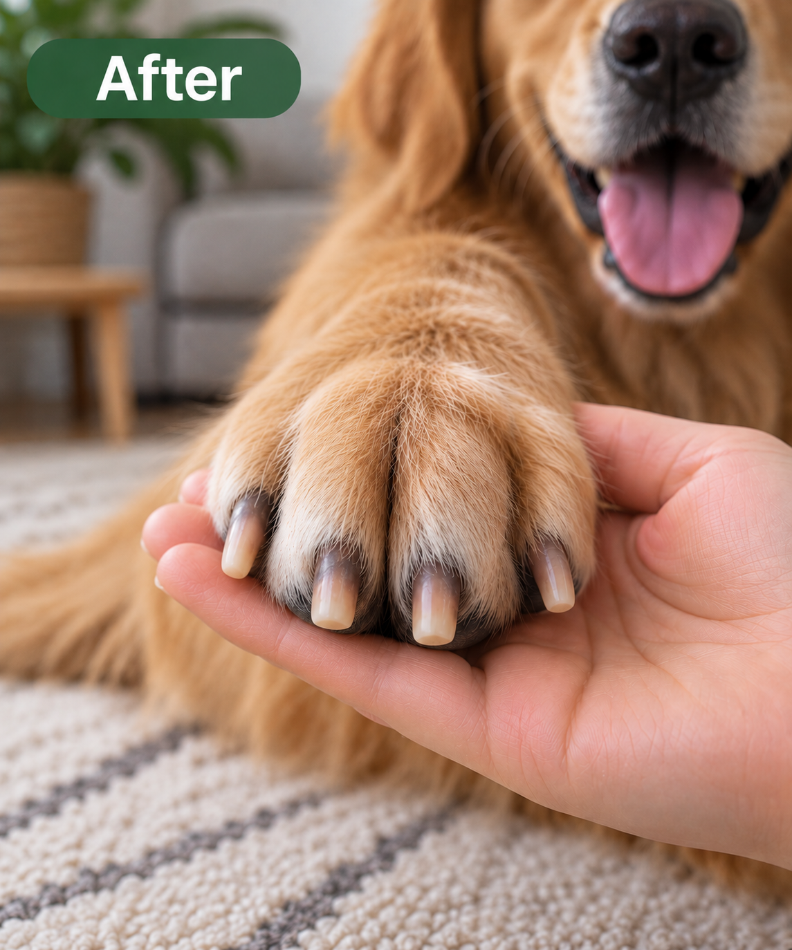 Dog paw with neatly shaped nails after using the quiet nail grinder