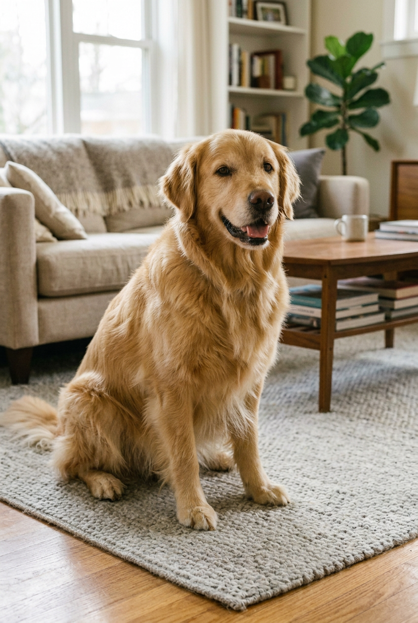 Golden retriever after grooming with the 7-in-1 kit