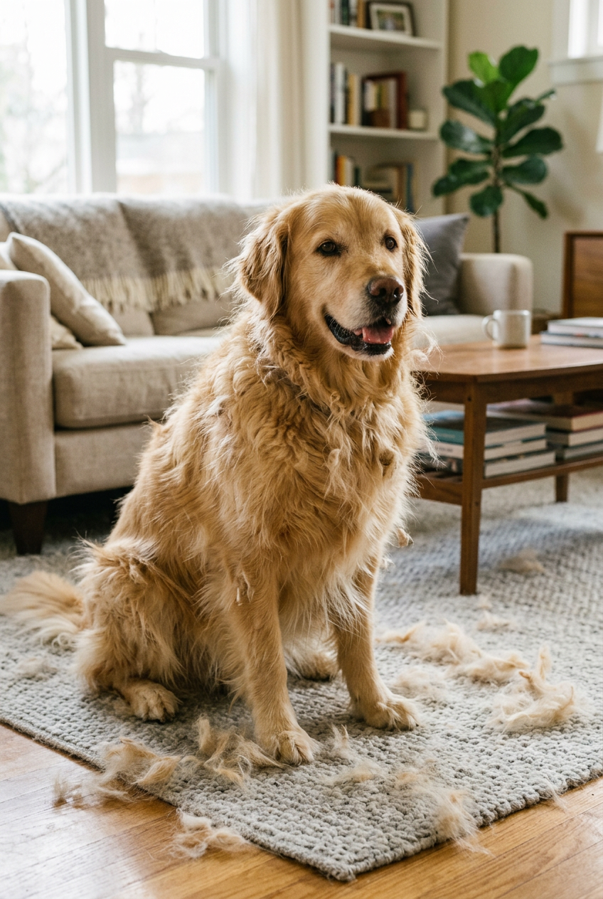 Golden retriever shedding before grooming